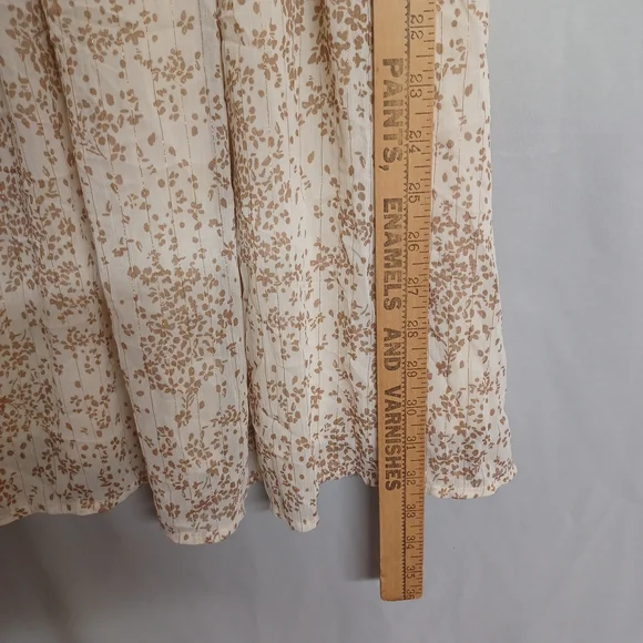 SIENNA SKY Floral Dress Gold Print Smocked Short Sleeve A Line Mini Cream Dress - Picture 7 of 10